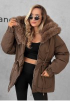 Krótka Jacke parka z futerkiem Last Chapter Schokoladenbraun