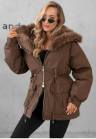 Krótka Jacke parka z futerkiem Last Chapter Schokoladenbraun