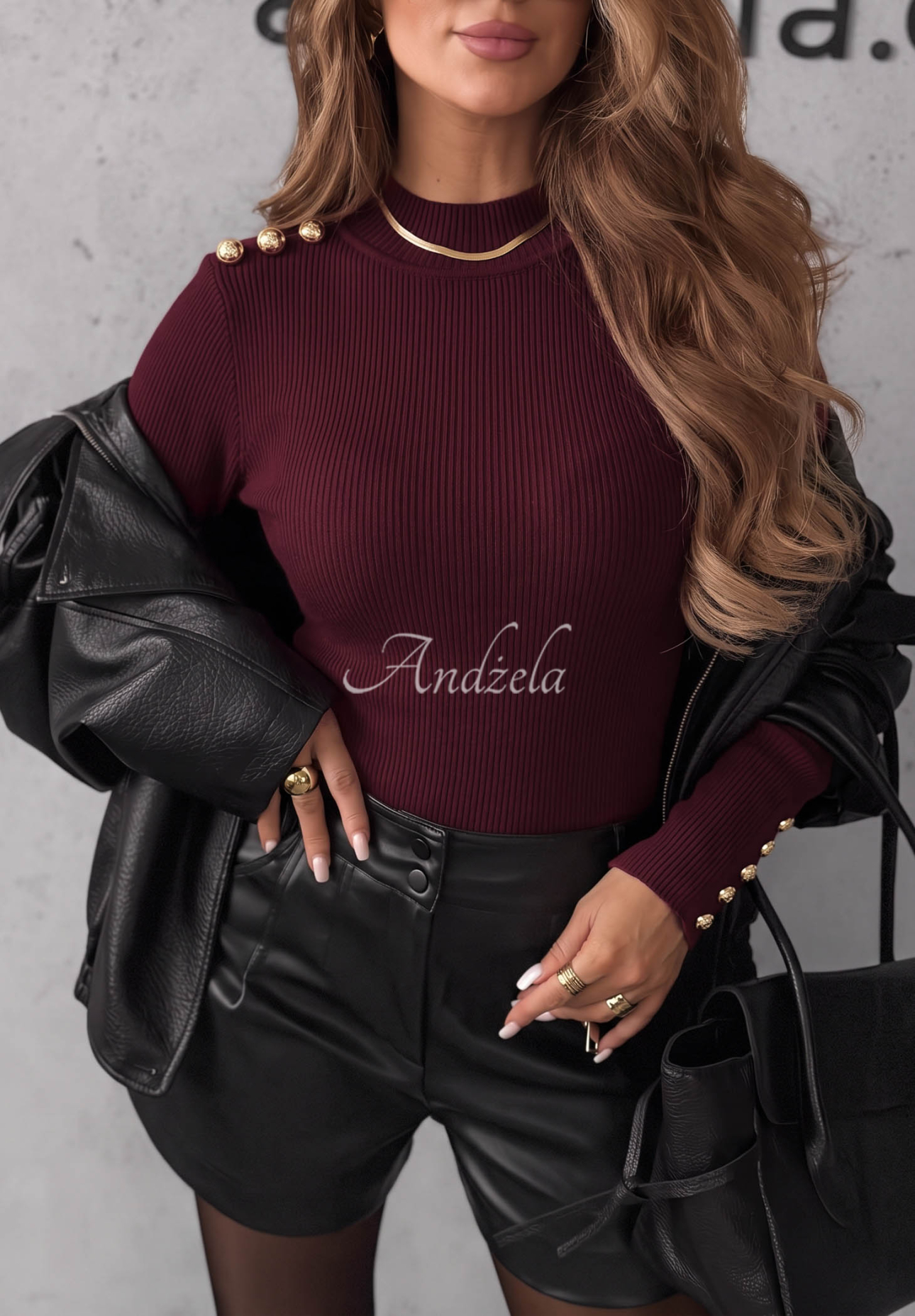 Gerippte Longsleeve-Bluse aus Viskose Essential Fit Burgunderrot