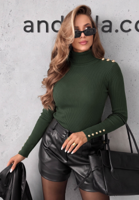 Gerippte Longsleeve-Bluse aus Viskose Essential Fit Khaki