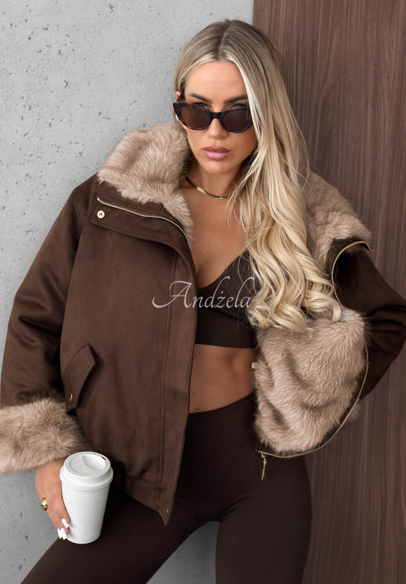 Wendbare Jacke mit Fellimitat Frozen Kiss Schokoladenbraun