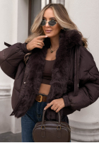 Krótka pikowana Jacke z futerkiem Frosty Darling Schokoladenbraun