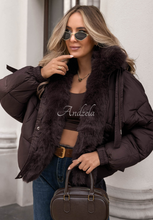 Kurze Steppjacke mit Pelz Frosty Darling dunkles Schokolade