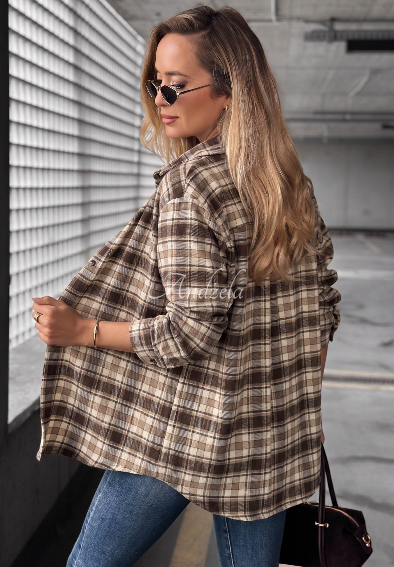 Kariertes Baumwollhemd Hidden Message Beige-Schokoladenbraun