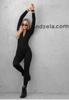 Długi prążkowany Jumpsuit z suwakiem Mood Swing Schwarz