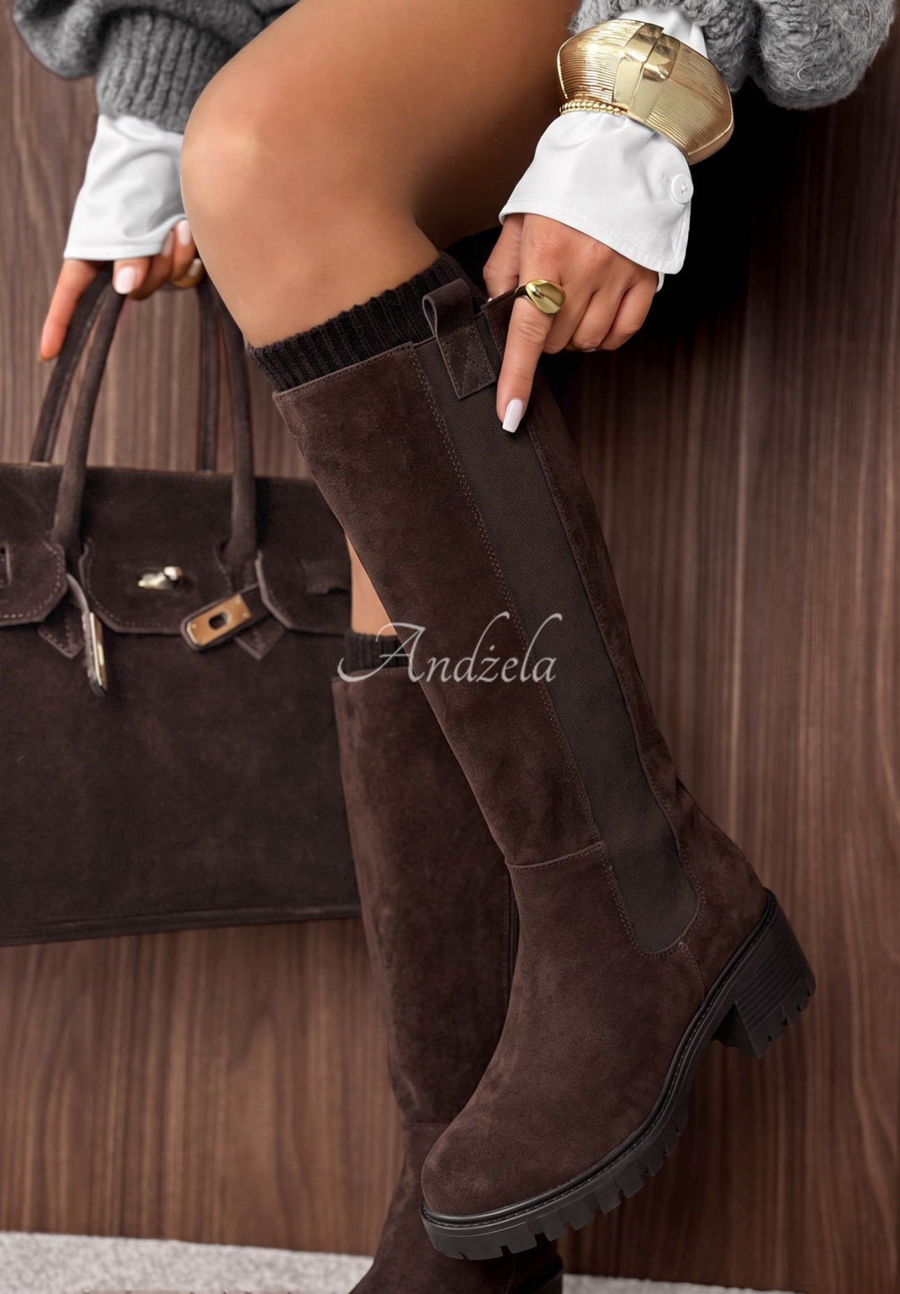 Overknee-Stiefel aus Wildlederimitat Velvet Dusk Schokoladenbraun
