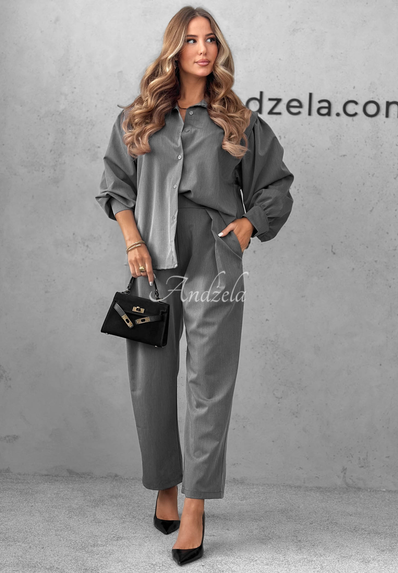 Elegantes Set Hemd und Hose mit Bundfalten Modern Femme Grau