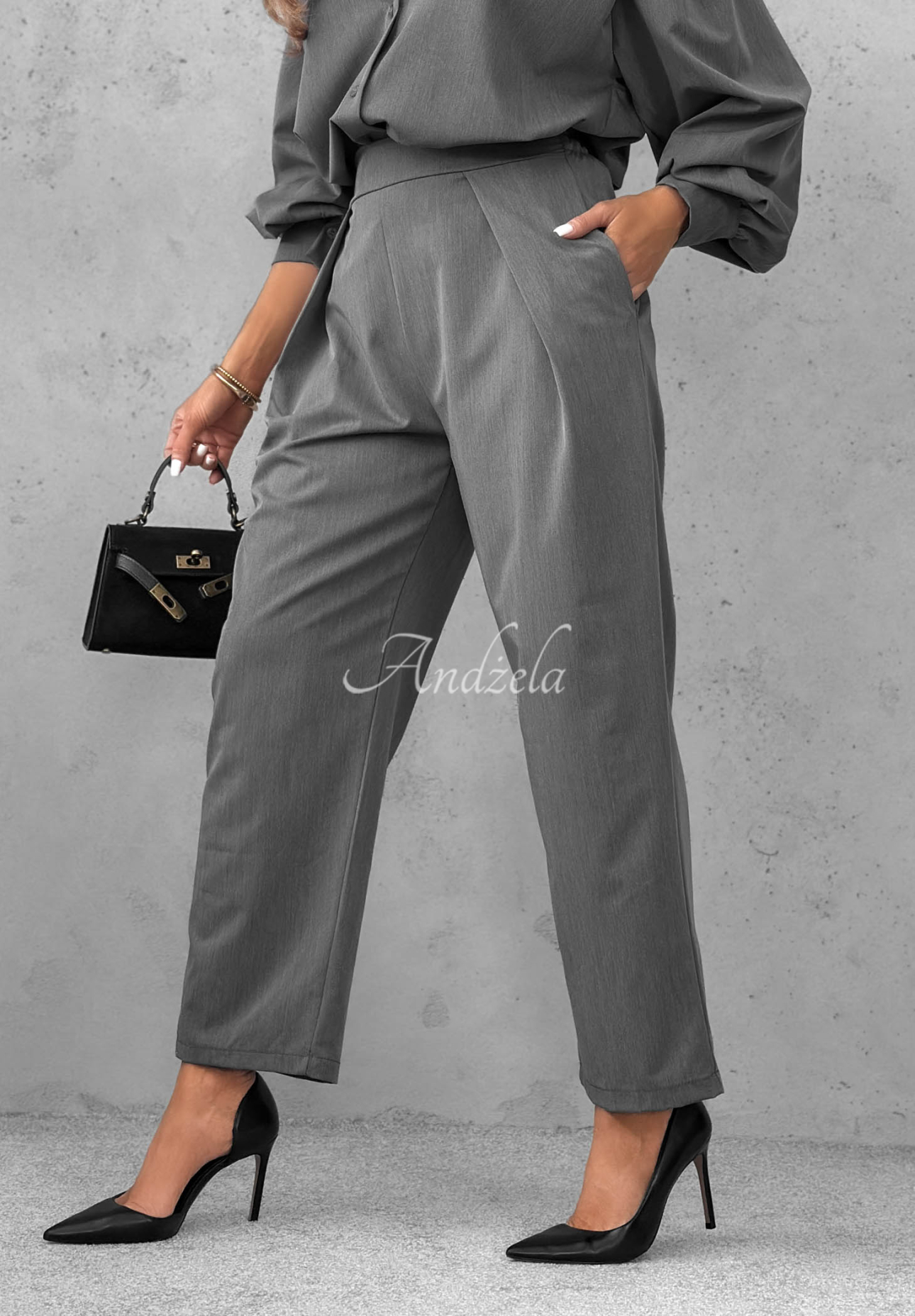 Elegantes Set Hemd und Hose mit Bundfalten Modern Femme Grau