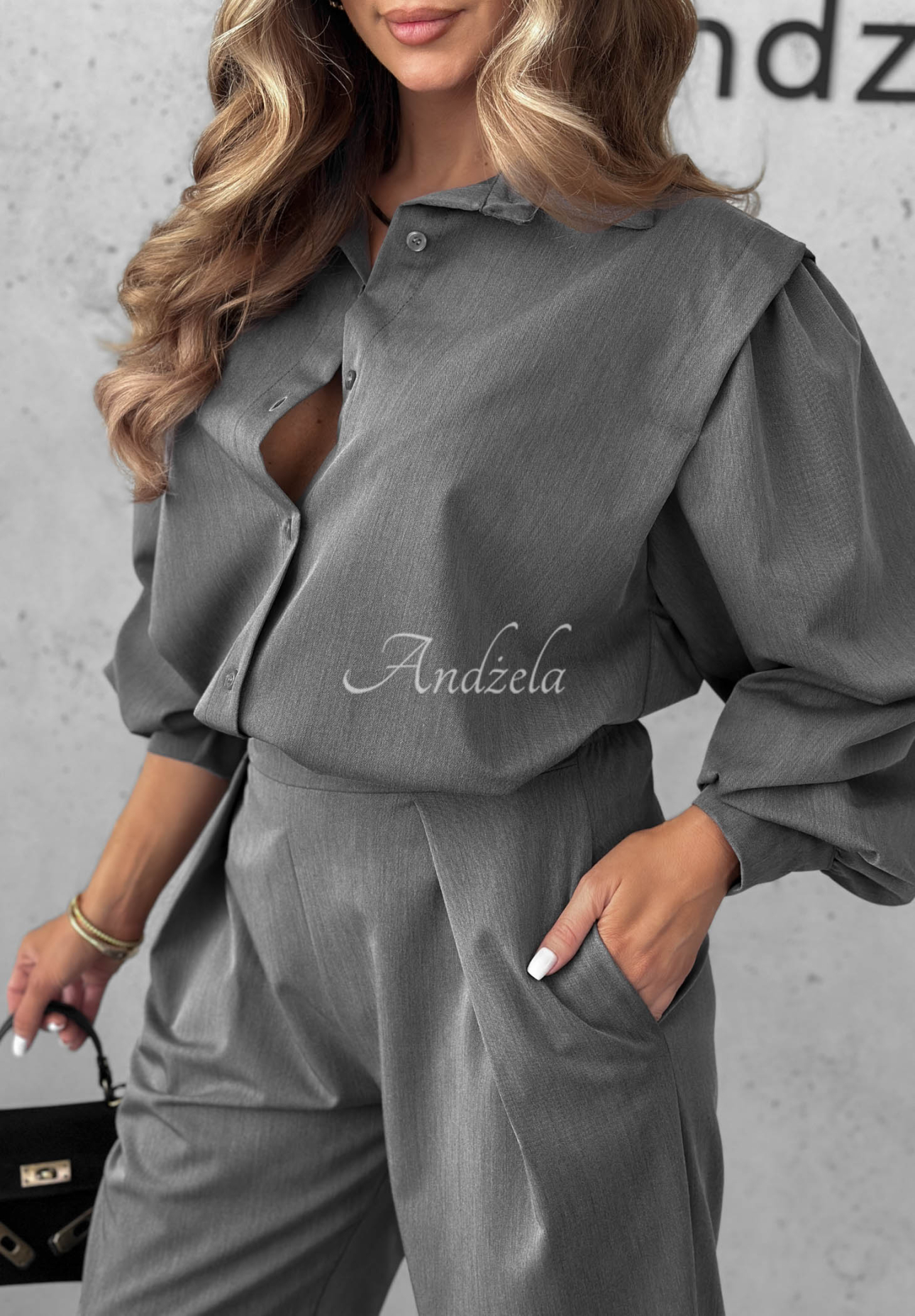 Elegantes Set Hemd und Hose mit Bundfalten Modern Femme Grau