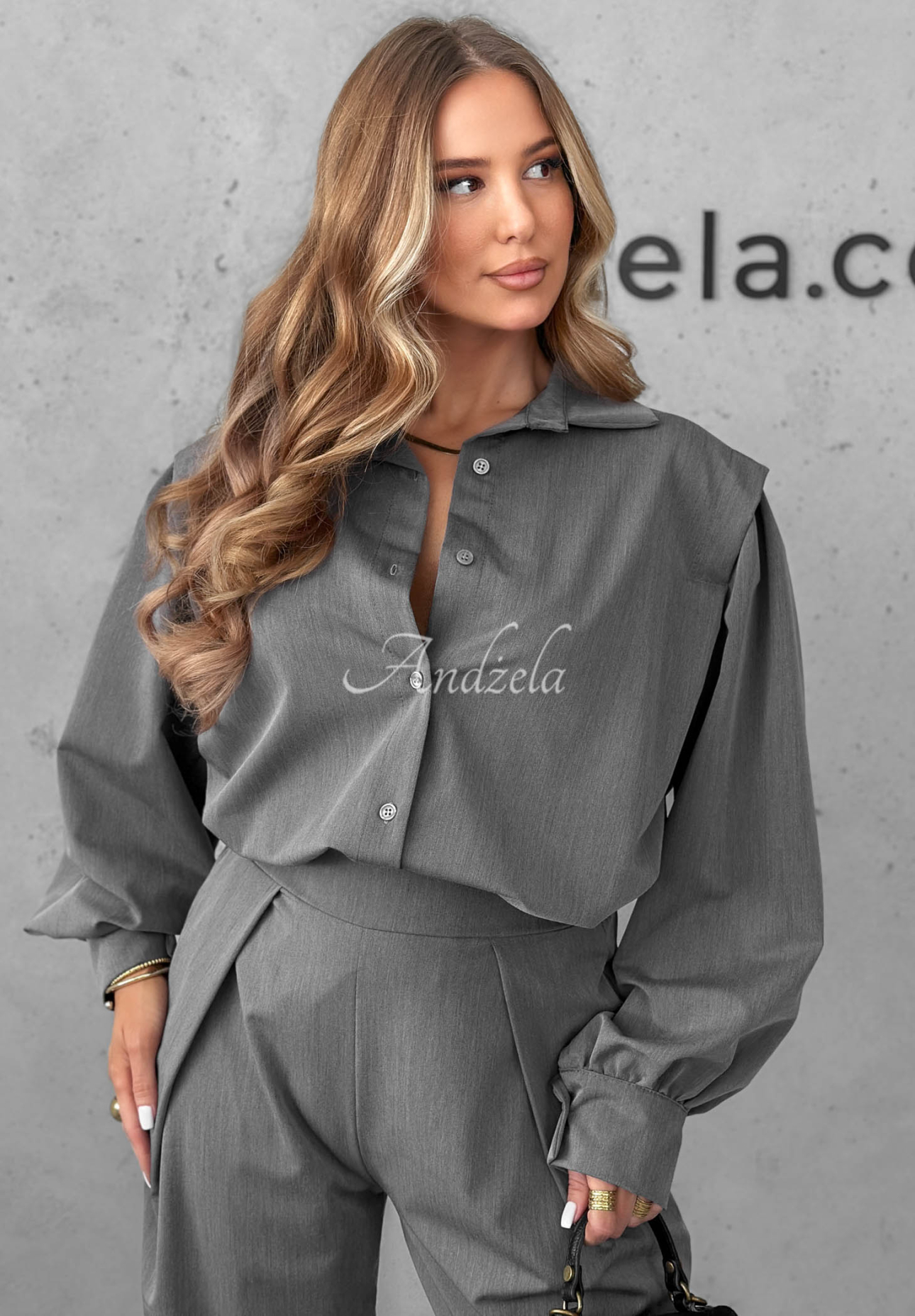 Elegantes Set Hemd und Hose mit Bundfalten Modern Femme Grau