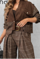 Zamszowa Jacke w kratę Second Coffee Schokoladenbraun