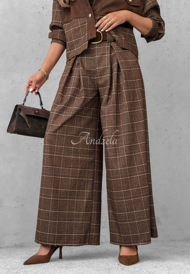 Stoffhose mit Bundfalten und kariertem Muster Second Coffee Schokoladenbraun