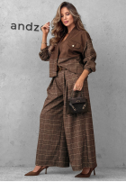 Material Hose wide leg w kratę z paskiem Second Coffee Schokoladenbraun