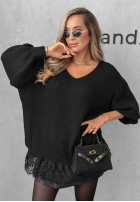 Pullover oversize z koronką Dusky Clouds rudy