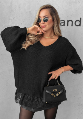 Oversized Spitzenpullover aus Wolle und Viskose Dusky Clouds Schwarz