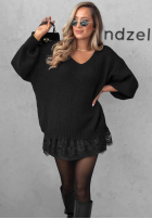 Pullover oversize z koronką Dusky Clouds rudy