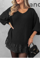 Pullover oversize z koronką Dusky Clouds rudy