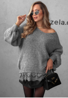 Pullover oversize z koronką Dusky Clouds rudy