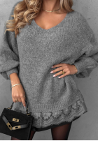 Pullover oversize z koronką Dusky Clouds rudy