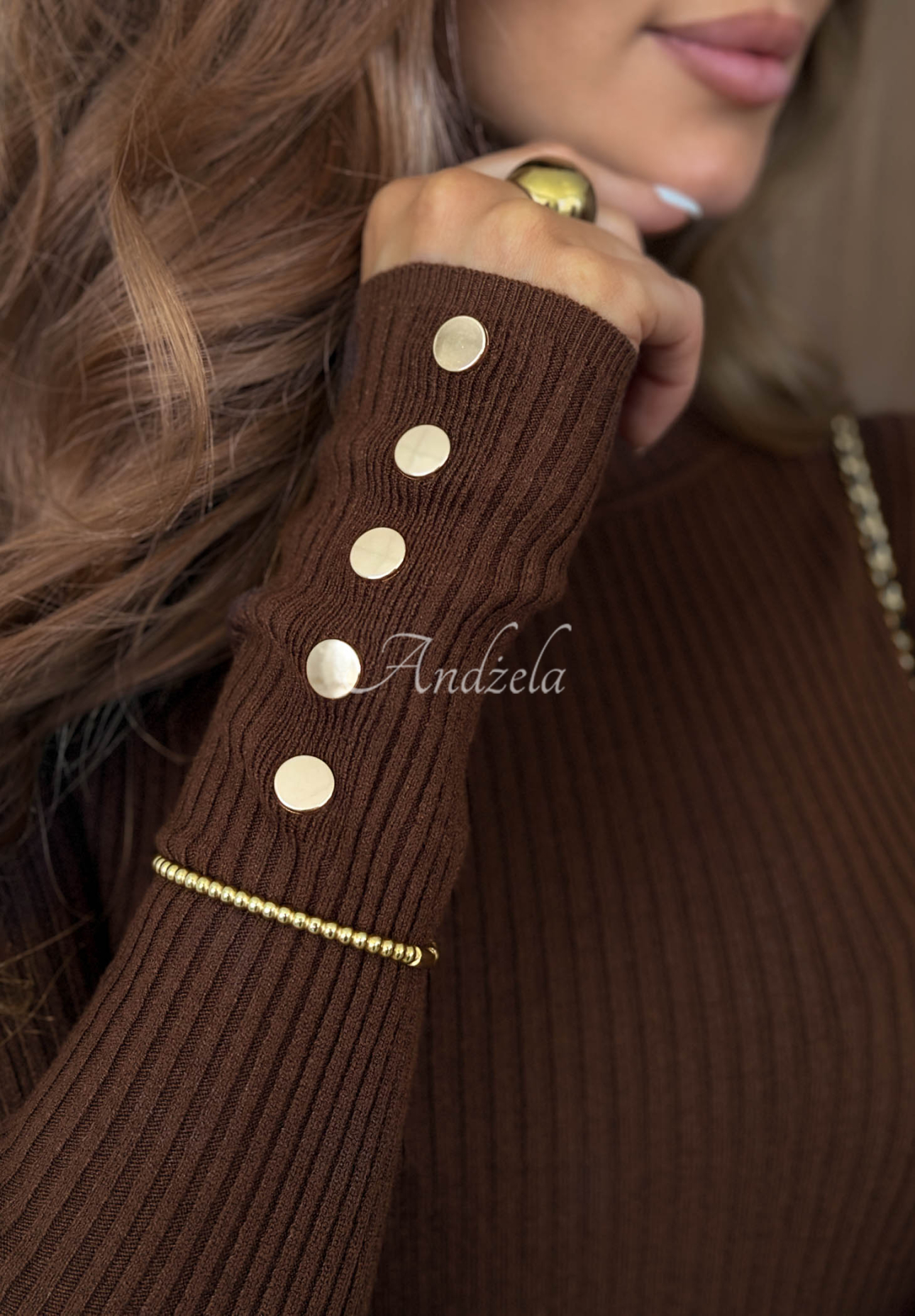 Gerippte Longsleeve-Bluse aus Viskose Seasonal Basic Schokoladenbraun