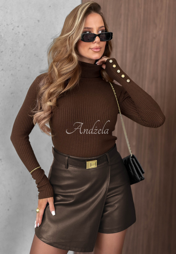 Gerippte Longsleeve-Bluse aus Viskose Seasonal Basic Schokoladenbraun