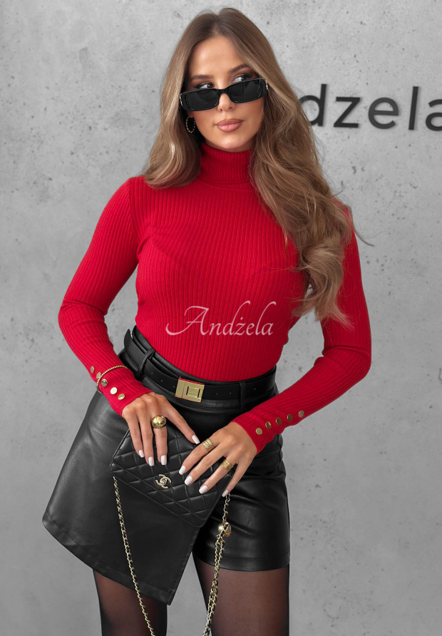 Gerippte Longsleeve-Bluse aus Viskose Seasonal Basic Rot
