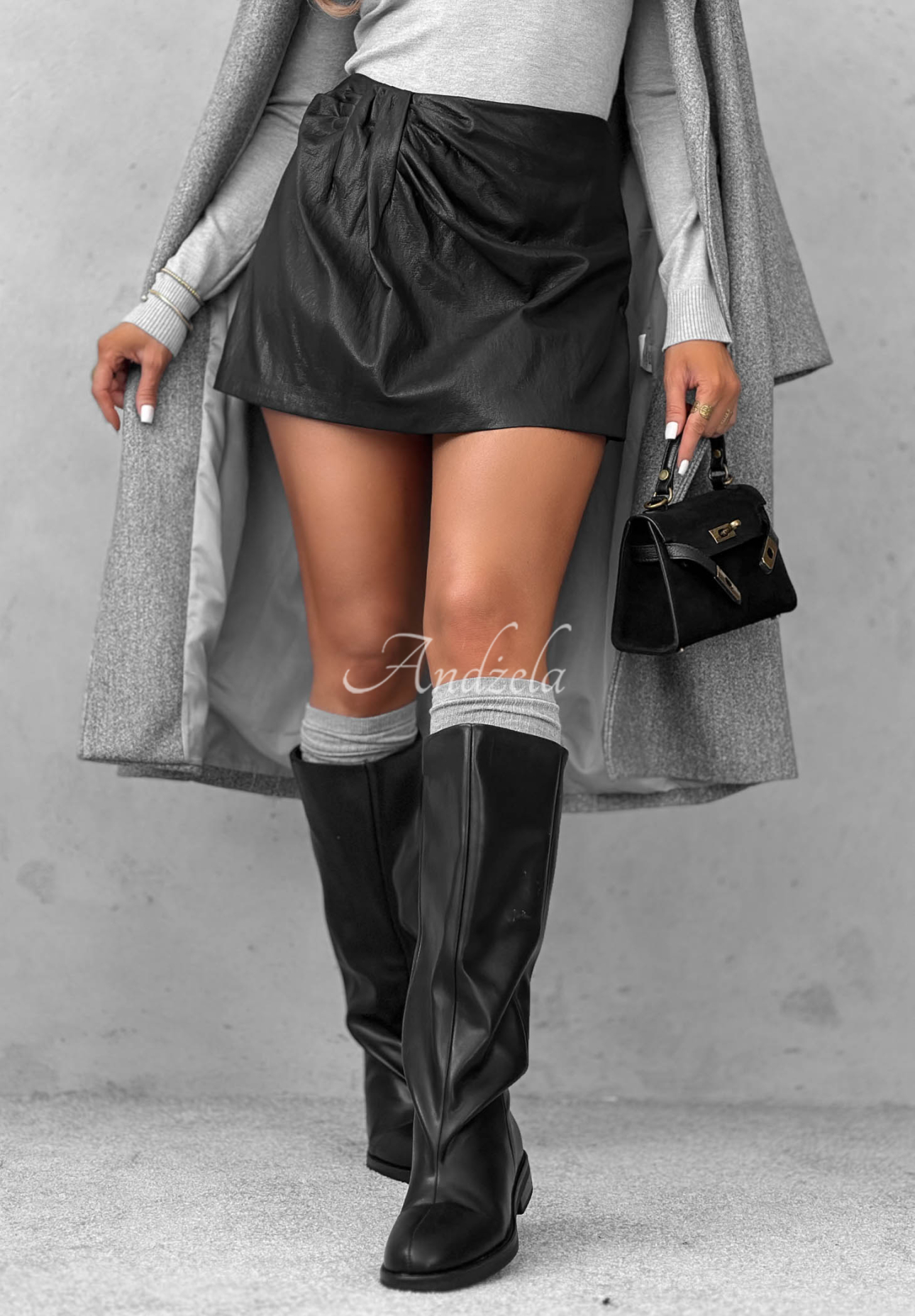 Mini-Hosenrock aus Leder Simple Joy Schwarz