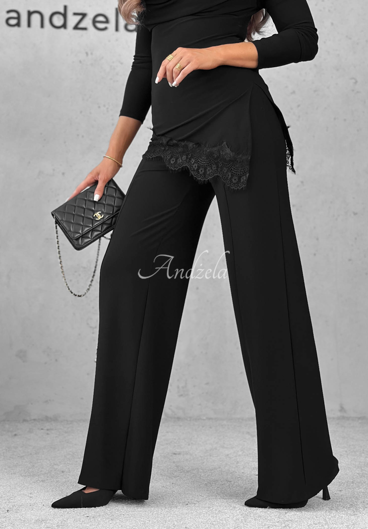 Elegantes Set Bluse mit Spitze und Hose Boss Babe Schwarz