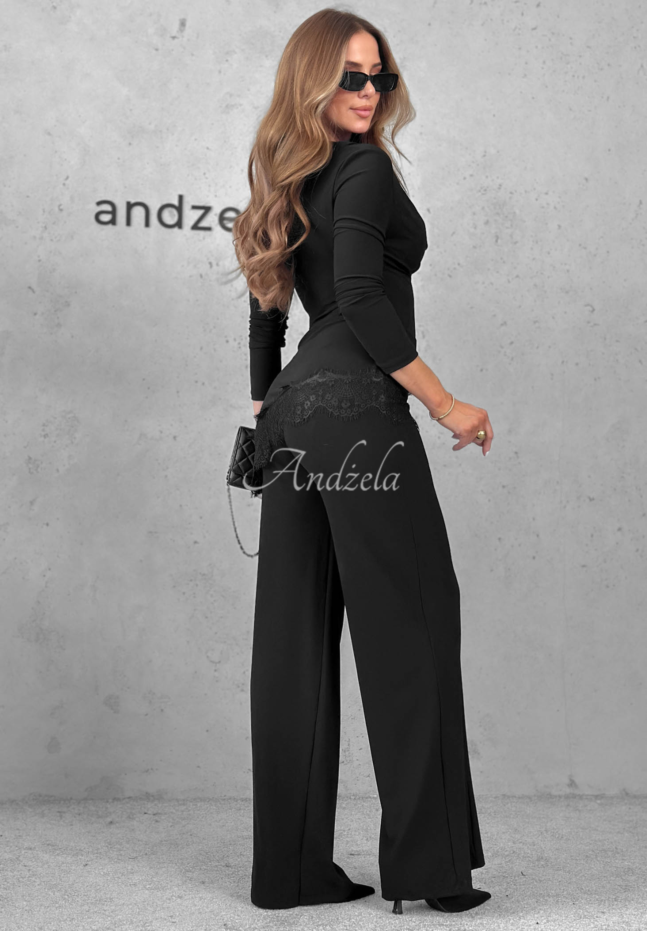 Elegantes Set Bluse mit Spitze und Hose Boss Babe Schwarz