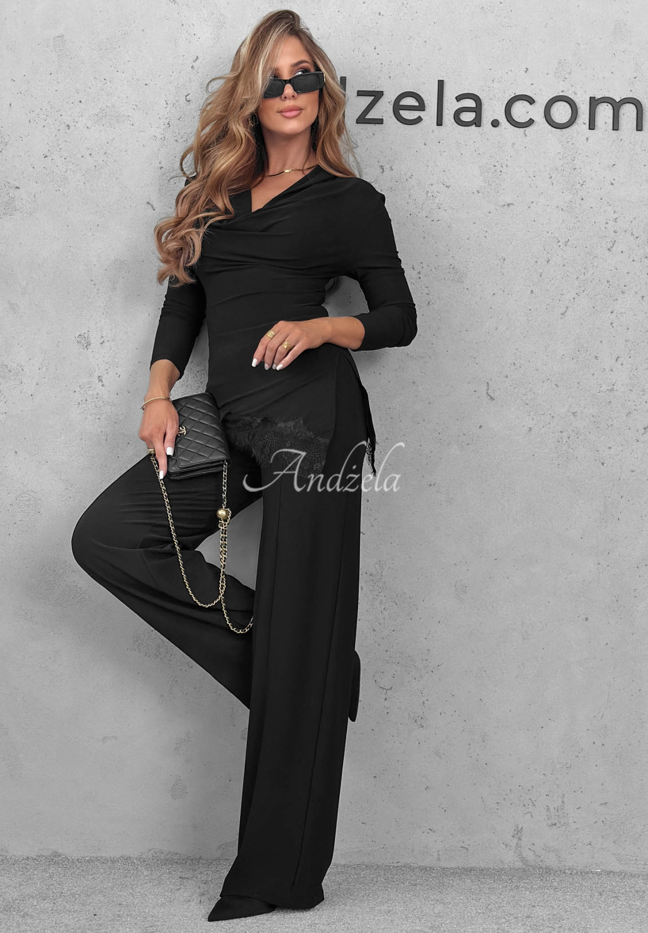 Elegantes Set Bluse mit Spitze und Hose Boss Babe Schwarz