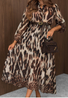 Kleid maxi w panterkę z paskiem Autumn Lullaby Beige