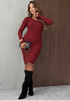 Prążkowana Kleid midi longsleeve z dekoltem Lost Romance Beige