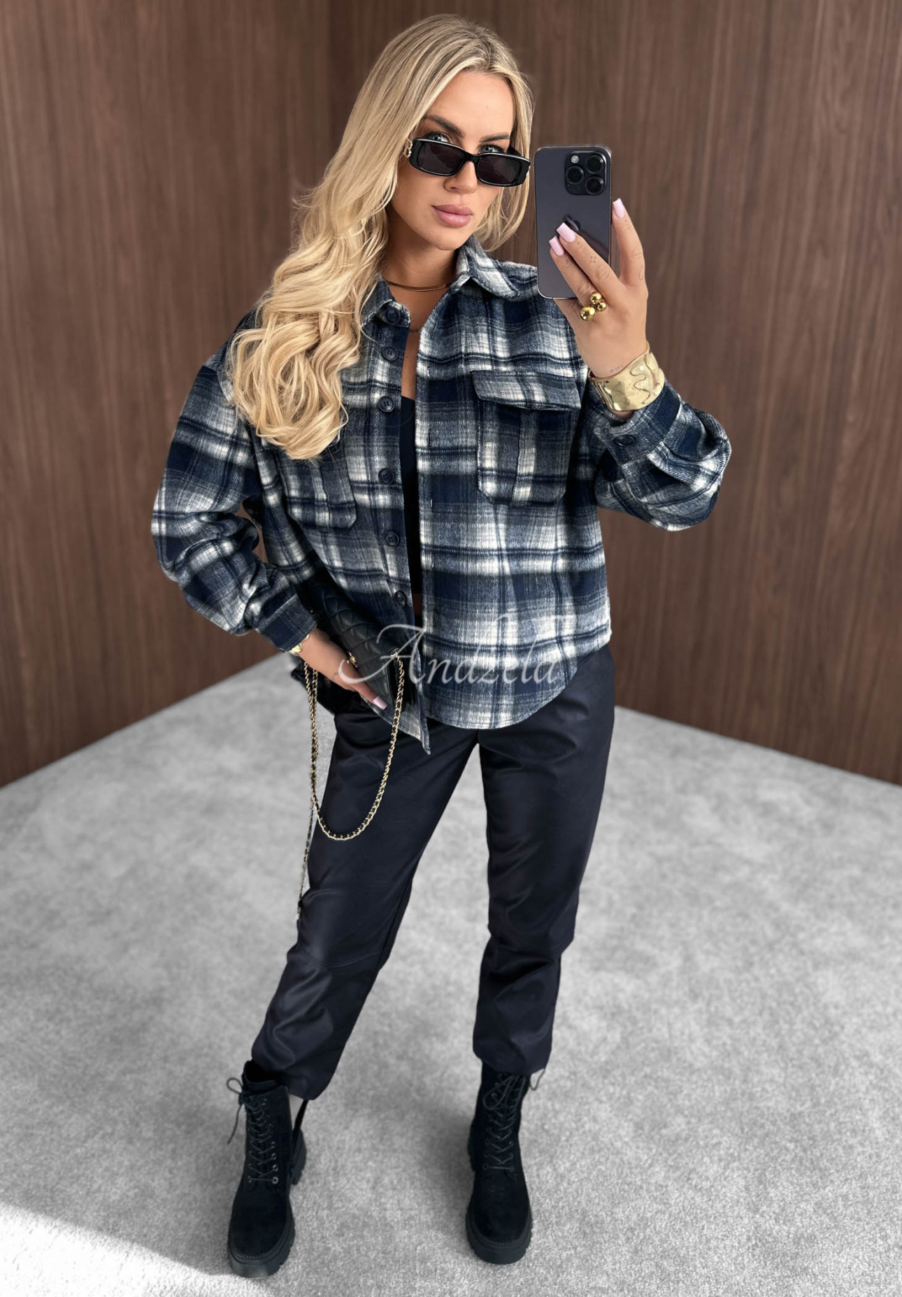 Kariertes Hemd mit Wollanteil Maple Plaid Dunkelblau