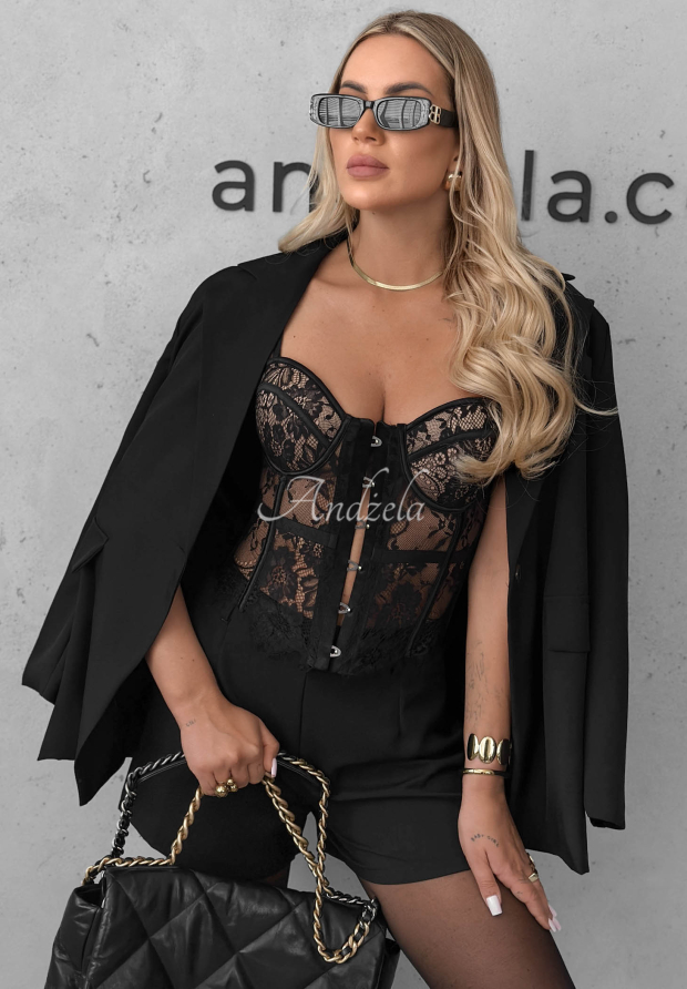 Spitzenkorsett mit Tr&auml;gern Lace Doll Schwarz