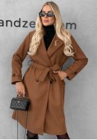 Długi Mantel z kołnierzem i paskiem Maple Street Camel