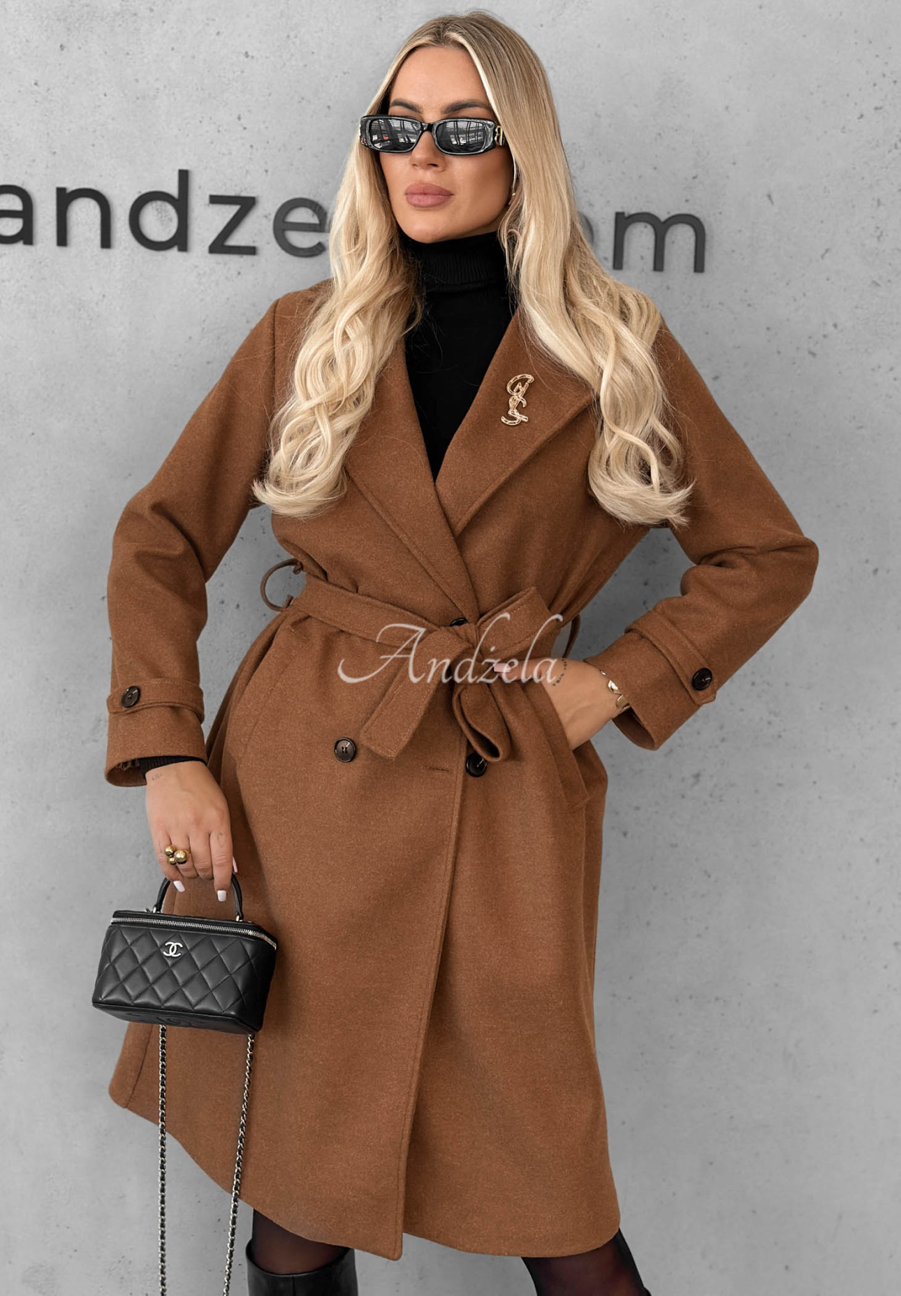 Langer Mantel mit Kragen und Gürtel Maple Street Camel