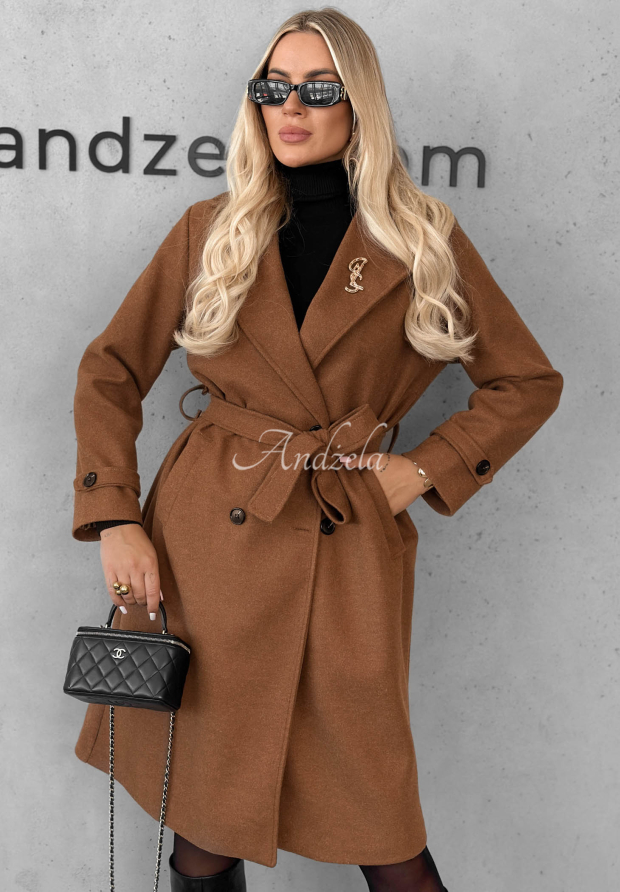 Langer Mantel mit Kragen und G&uuml;rtel Maple Street Camel