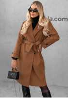Długi Mantel z kołnierzem i paskiem Maple Street Camel