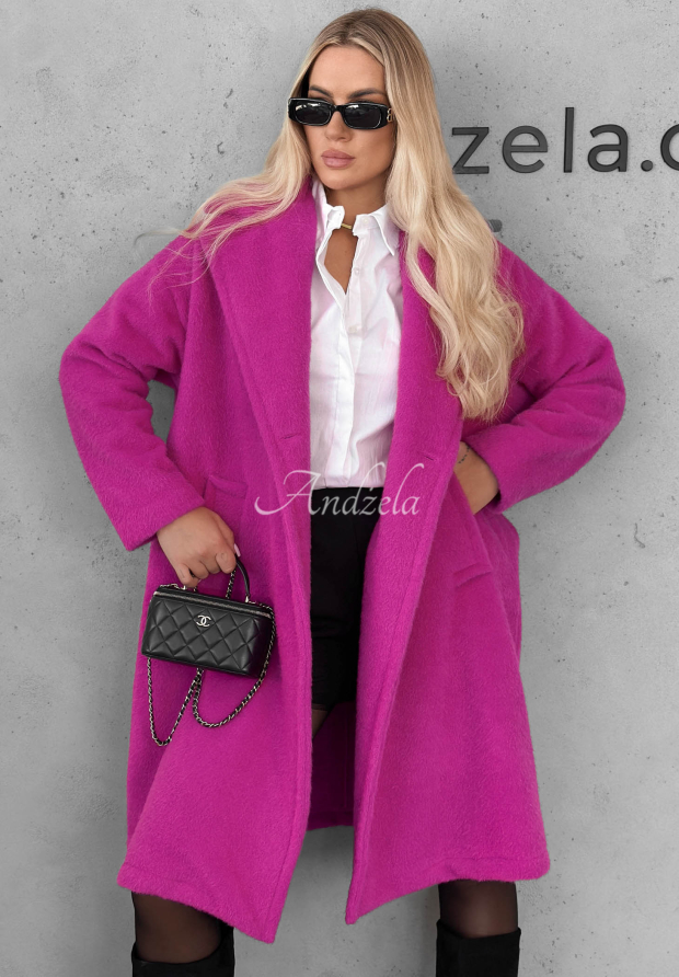 Langer Mantel aus Lammfellimitat mit Wolle und Viskose Warm Story Fuchsia