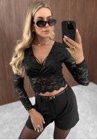 Krótka koronkowa Bluse longsleeve Sweet Sin Schwarz
