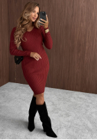 Prążkowana Kleid midi longsleeve z dekoltem Lost Romance Beige