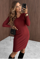 Prążkowana Kleid midi longsleeve z dekoltem Lost Romance Beige
