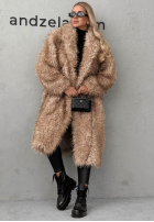 Długi Mantel kożuszek z kołnierzem November Fog Beige