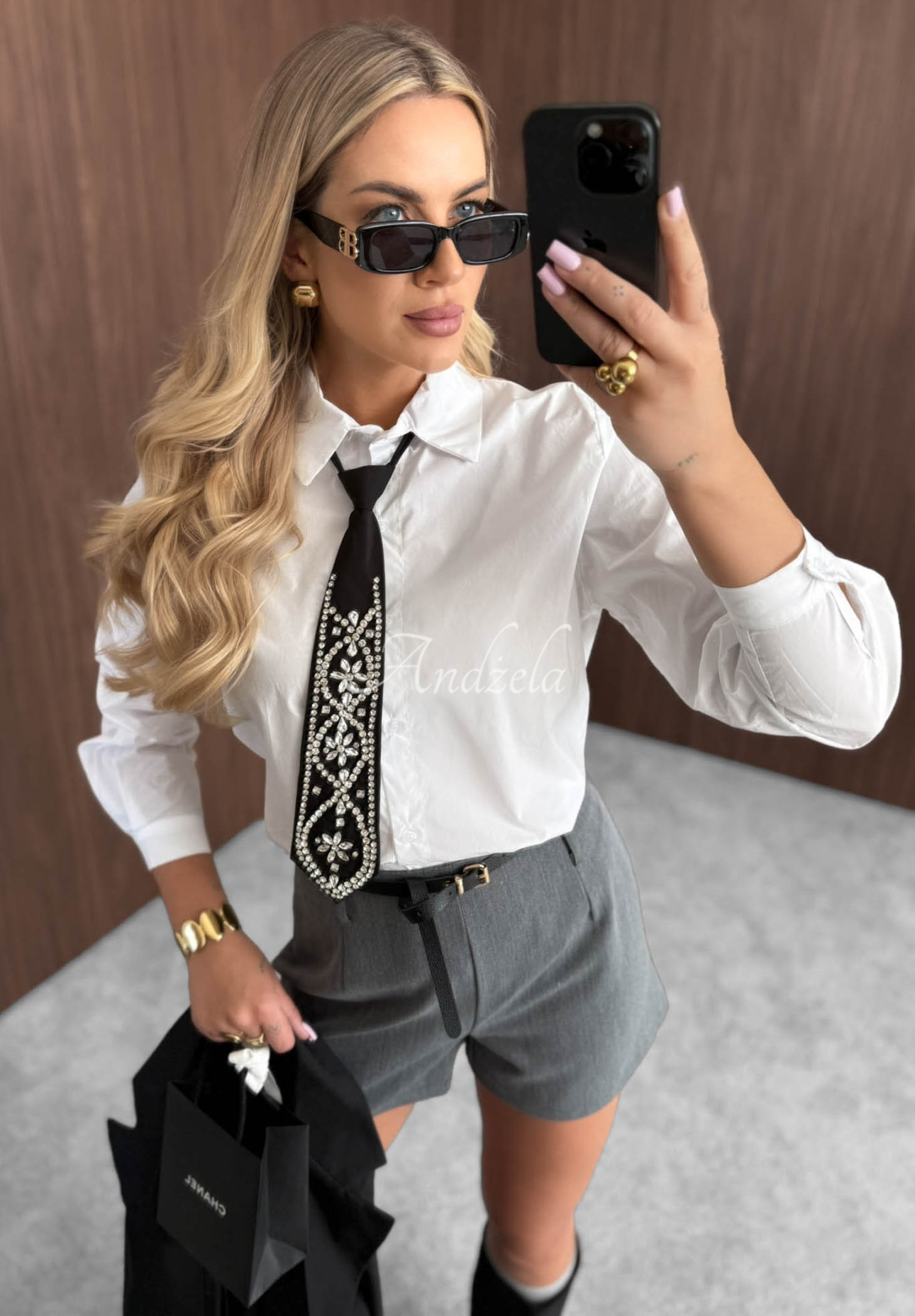 Baumwollhemd mit Krawatte Shiny Elegance Weiß
