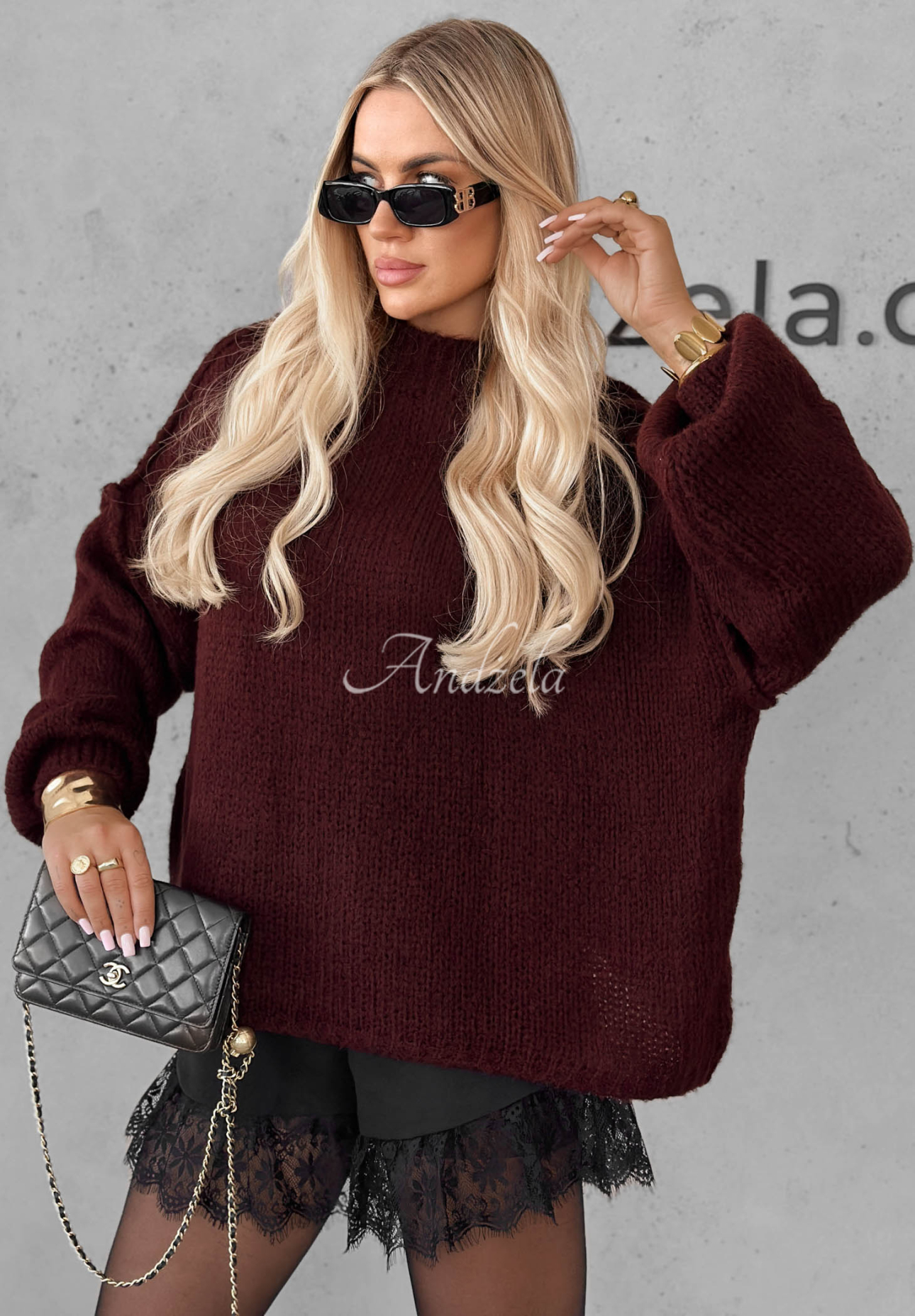 Weicher Oversize-Pullover November Mist Burgunderrot