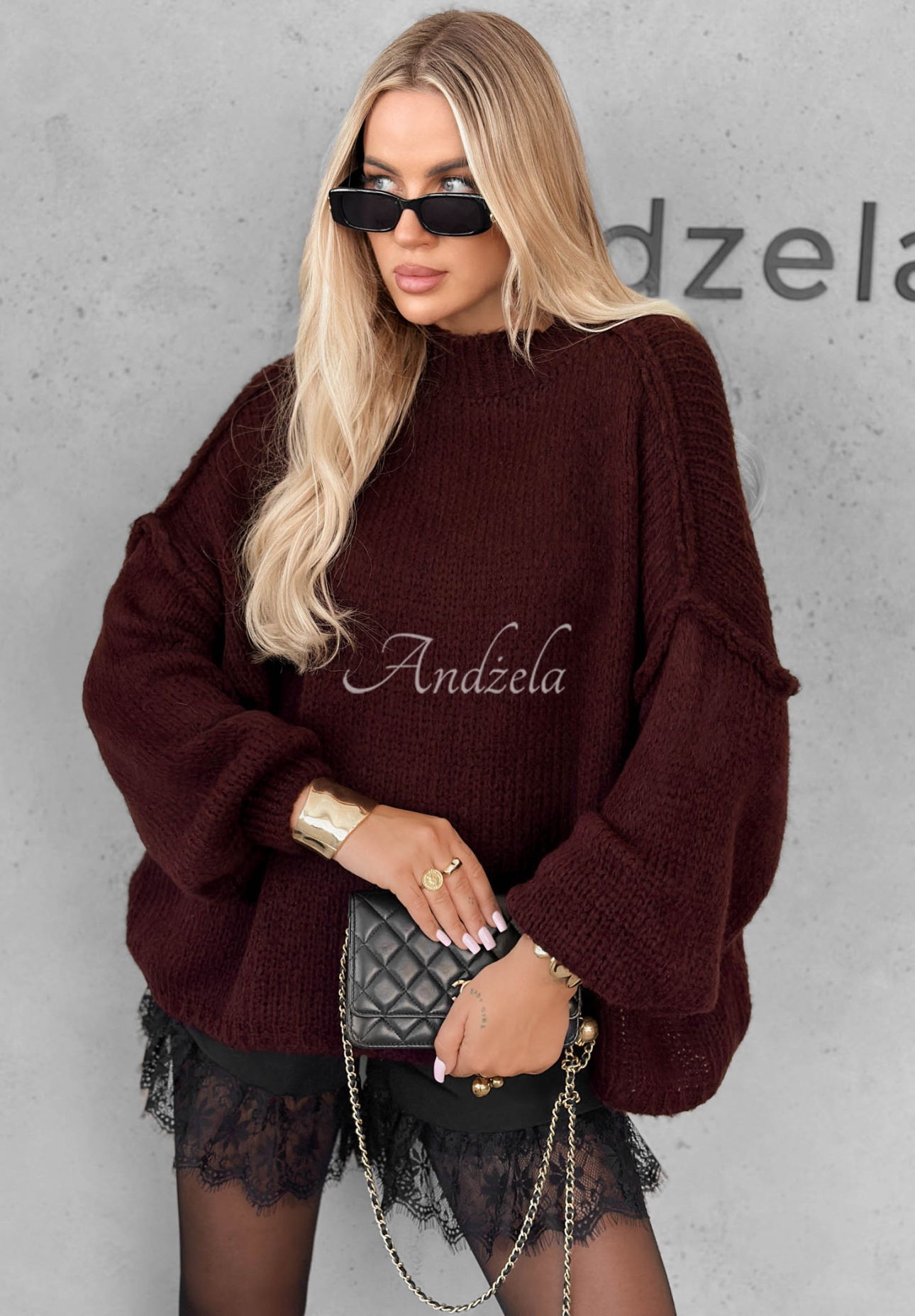 Weicher Oversize-Pullover November Mist Burgunderrot