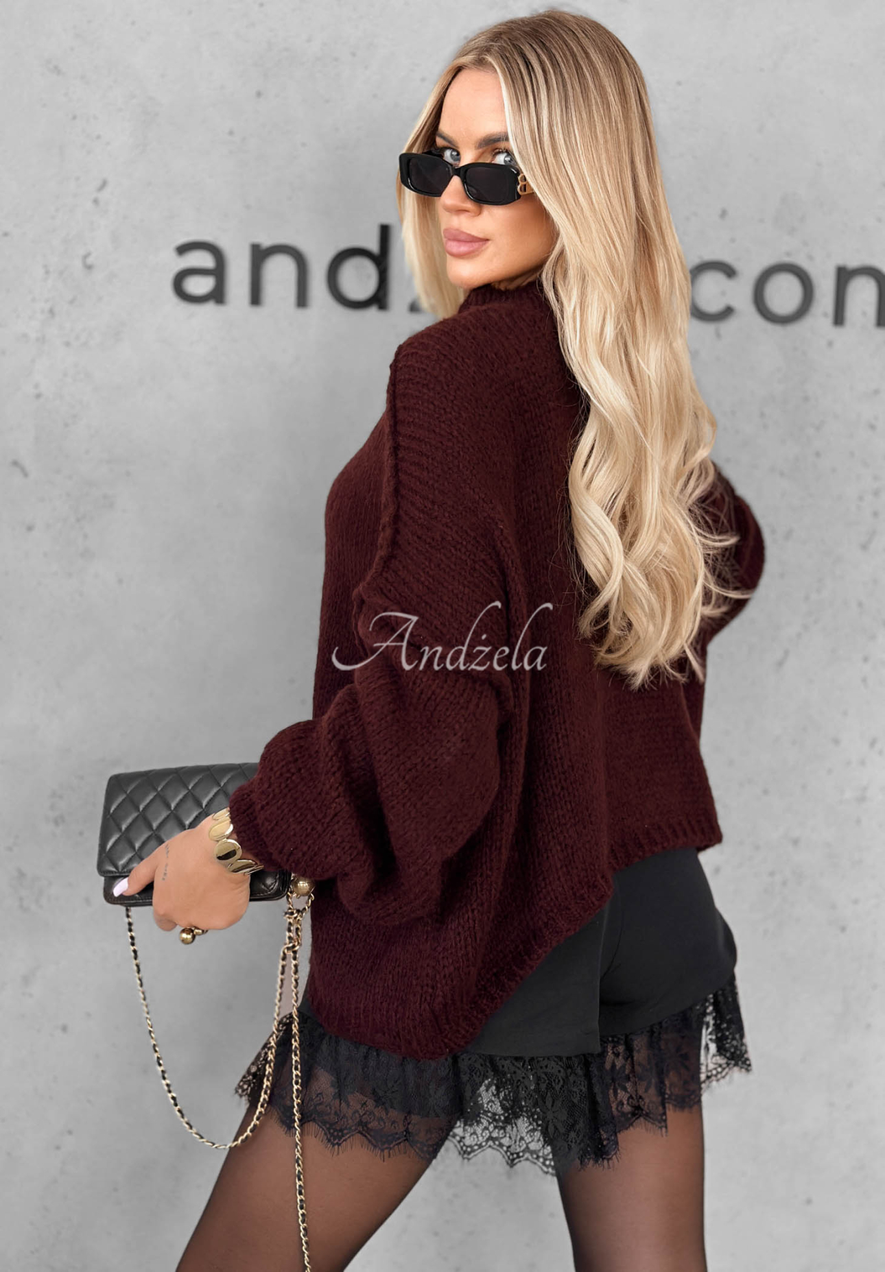 Weicher Oversize-Pullover November Mist Burgunderrot