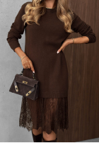 Długa dzianinowa Kleid z koronką Secret Romance Schokoladenbraun