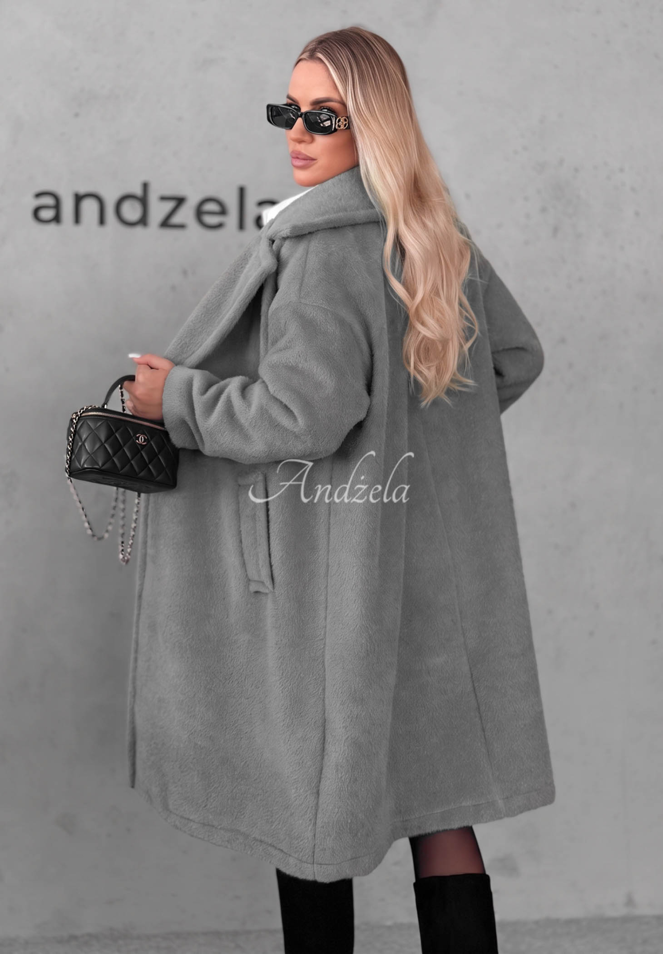 Langer Mantel aus Lammfellimitat mit Wolle und Viskose Warm Story Grau