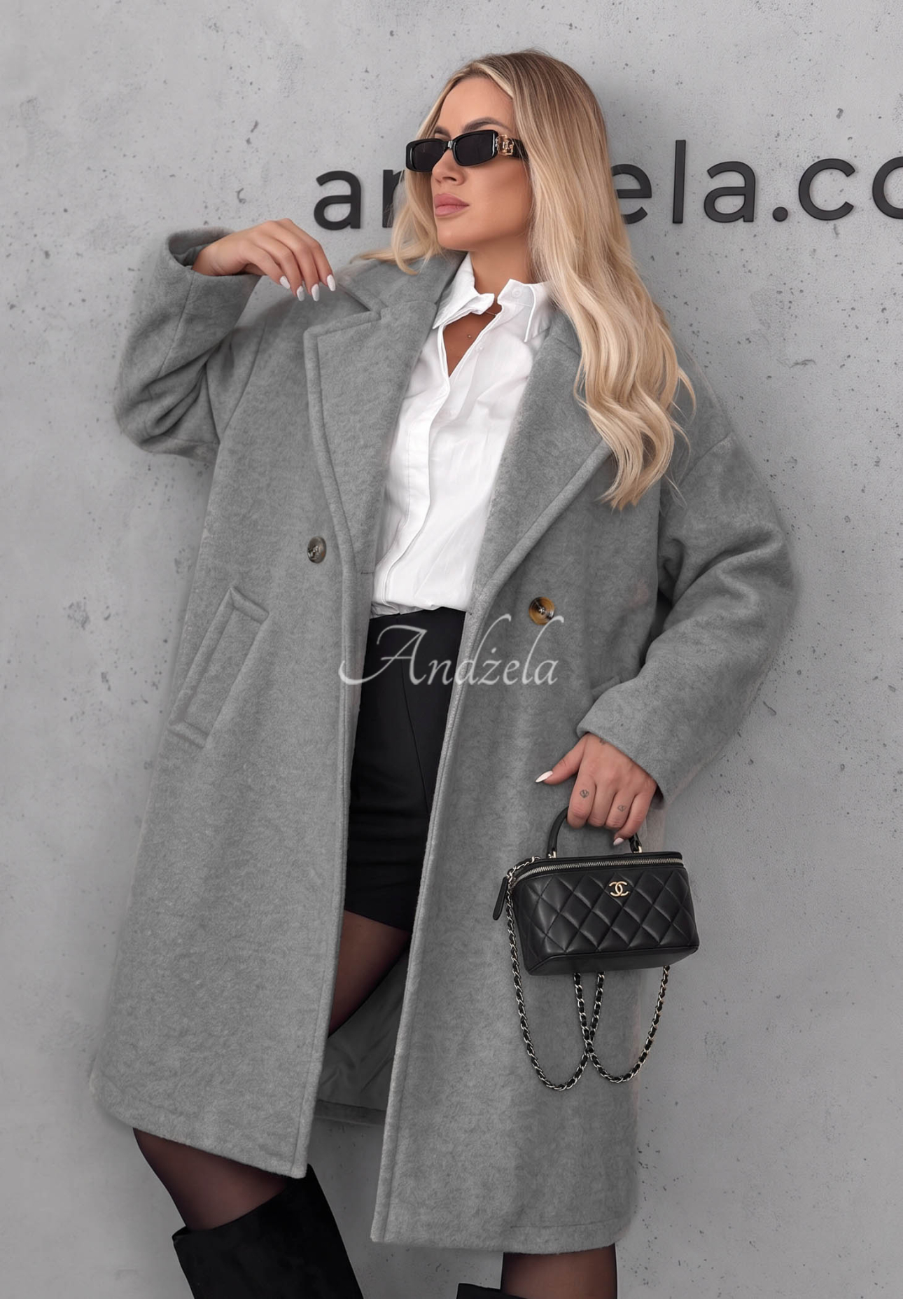 Langer Mantel aus Lammfellimitat mit Wolle und Viskose Warm Story Grau